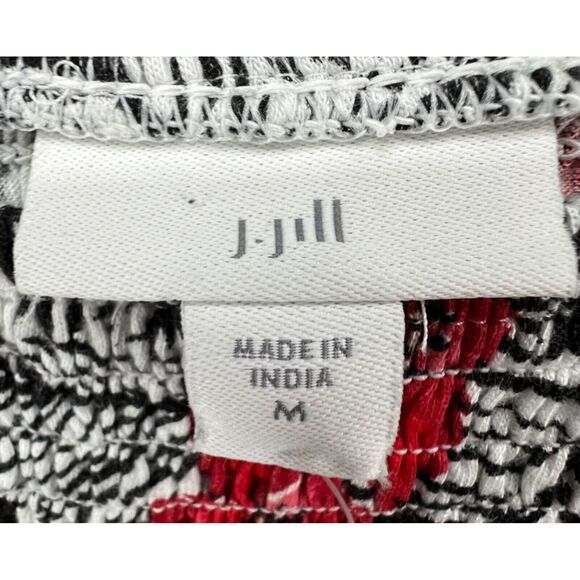 J Jill Smocked Top Womens M Black White Red Floral On Off Shoulder Blouse NEW - Picture 12 of 16